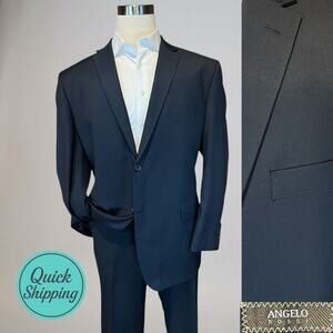 Angelo Rossi Mens 50R 38x31 Dark Navy Blue Italian Suit Stretch